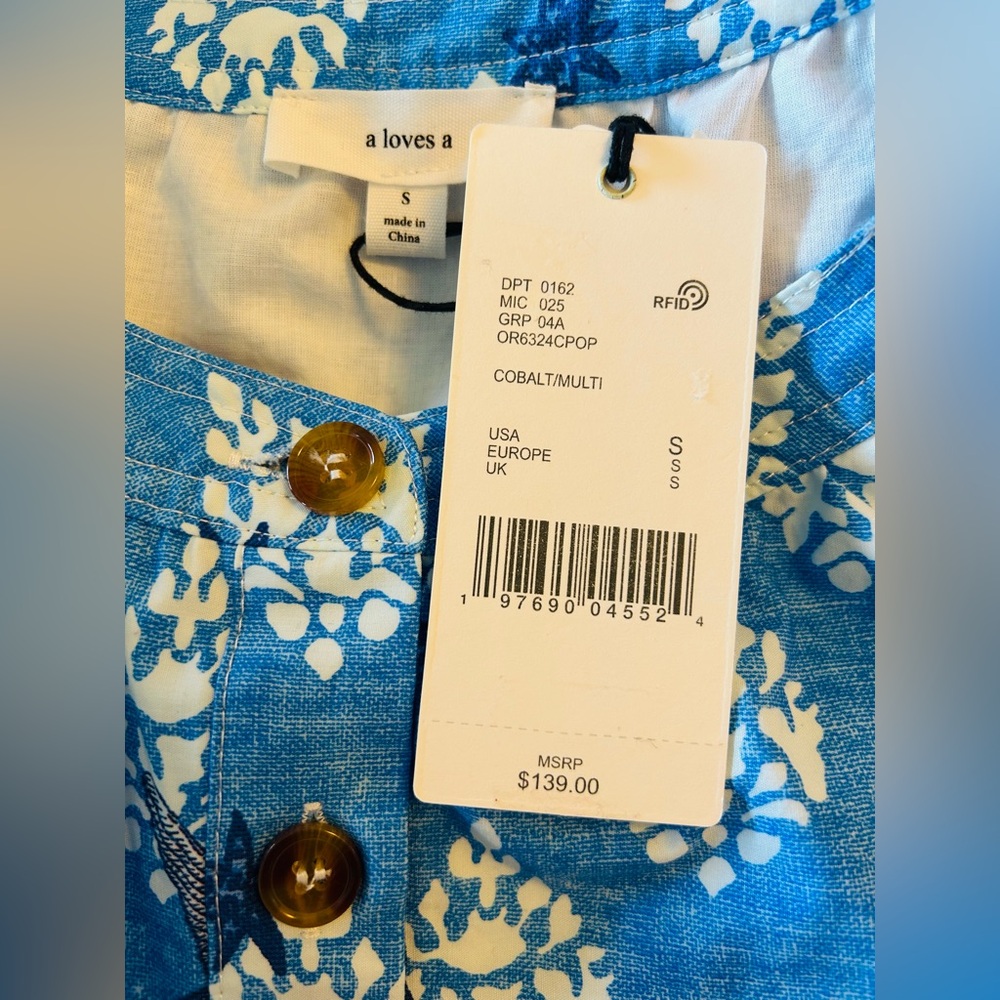 A LOVES A Cobalt Blue Puff Sleeve Tie Waist Cotton Dress Cottagecore Small NWT - Picture 10 of 11